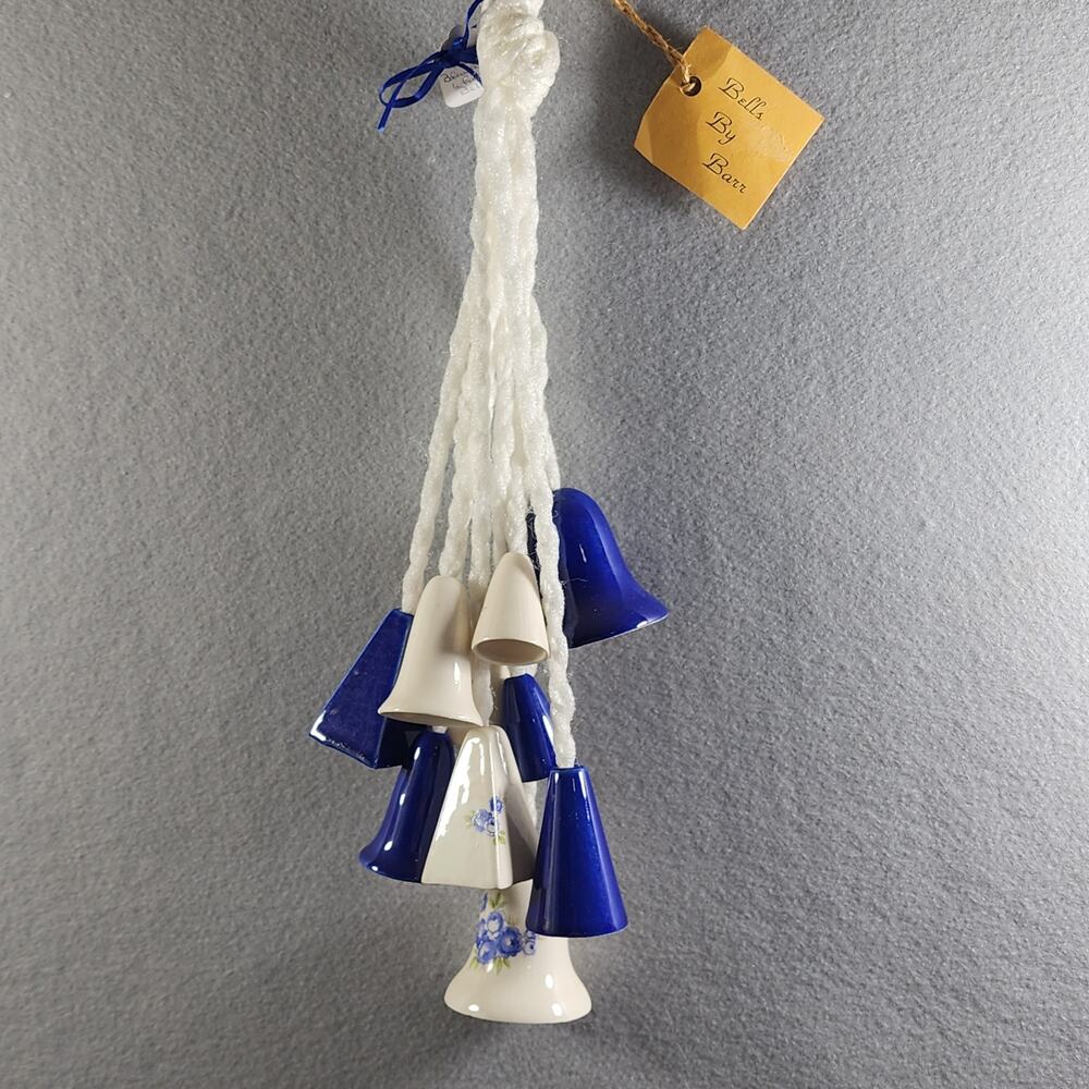 Blue White Bell Wind Chimes by Barr Door Hanging Ceramic 15" Decor New With Tag